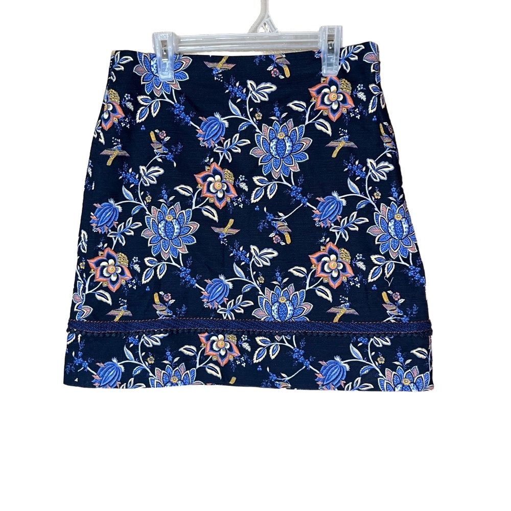 LOFT Blue Floral Patternā Mini Length Cotton Blend Womens Skirt Size 4